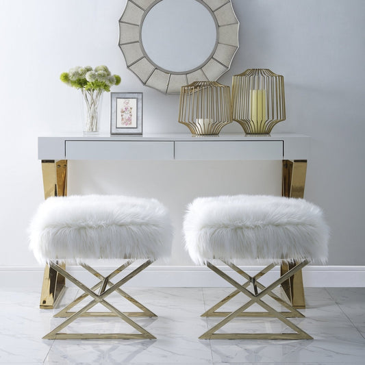 Aurora Faux Fur X-Leg Ottoman