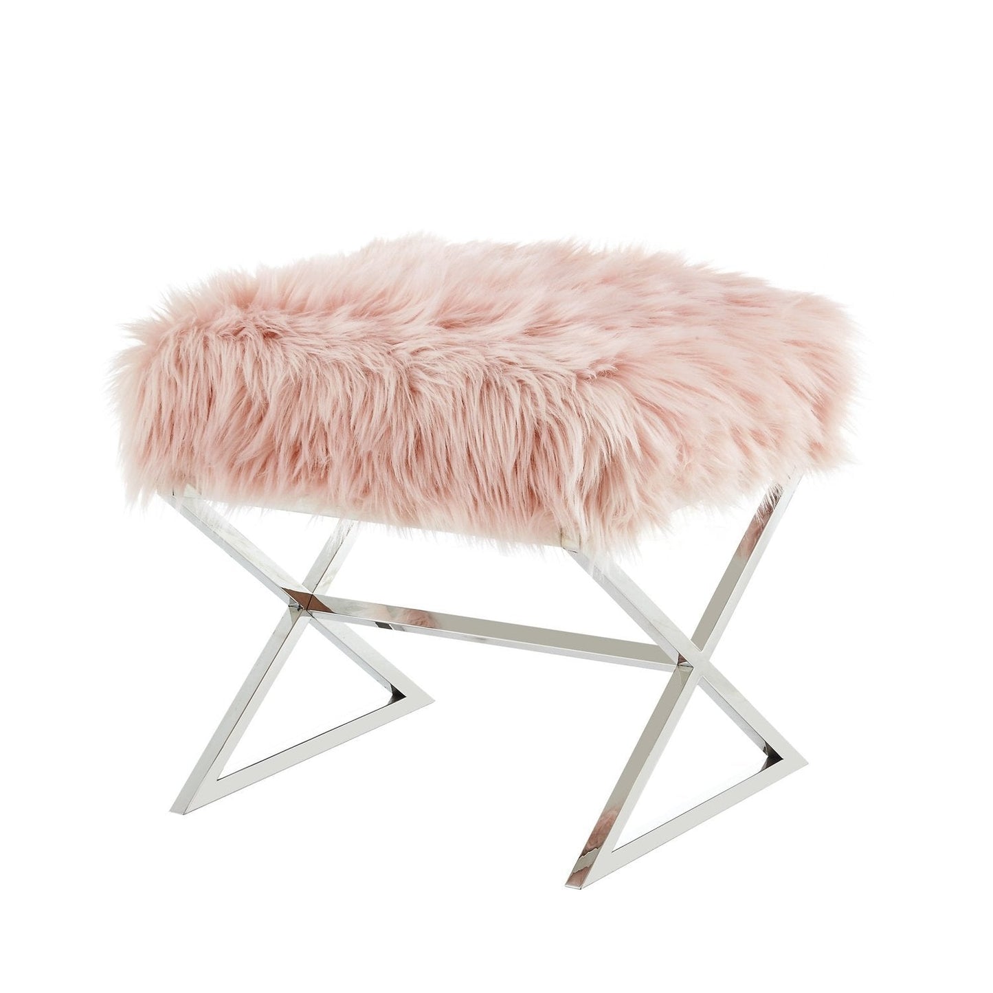 Aurora Faux Fur X-Leg Ottoman