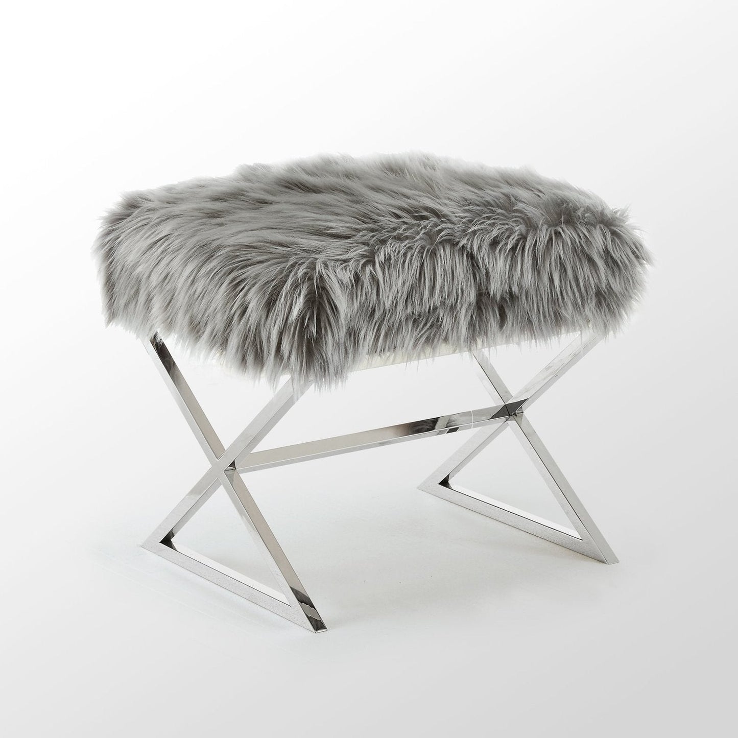 Aurora Faux Fur X-Leg Ottoman