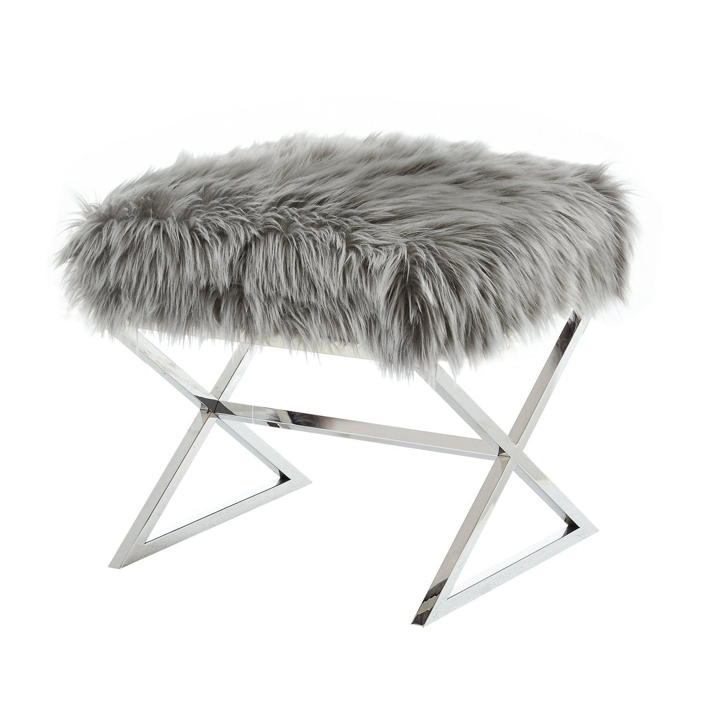 Aurora Faux Fur X-Leg Ottoman