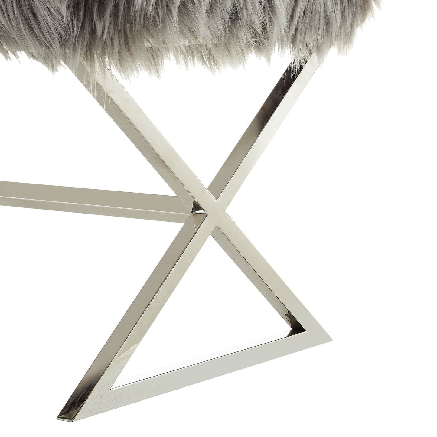 Aurora Faux Fur X-Leg Ottoman