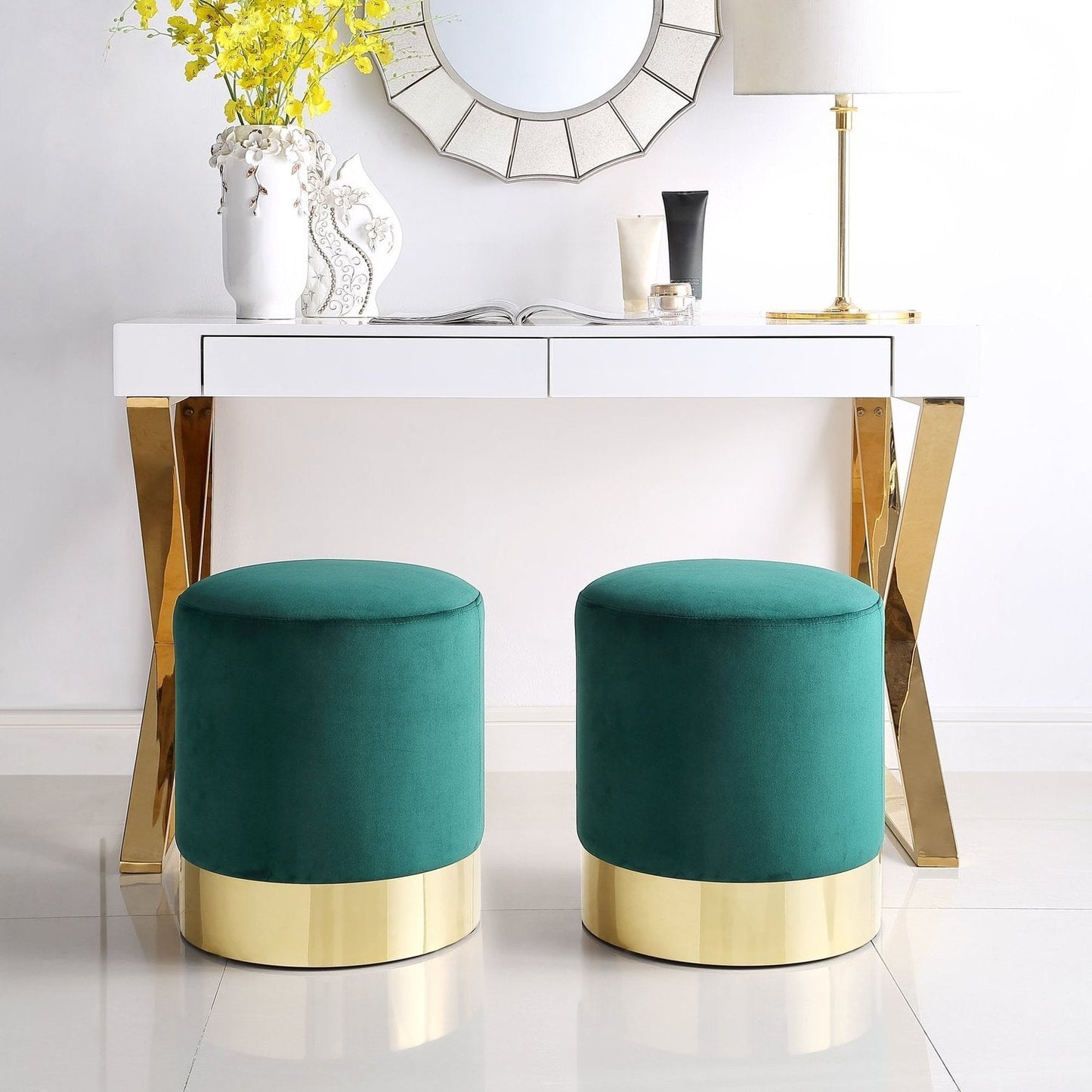 Elsa Velvet Round Ottoman