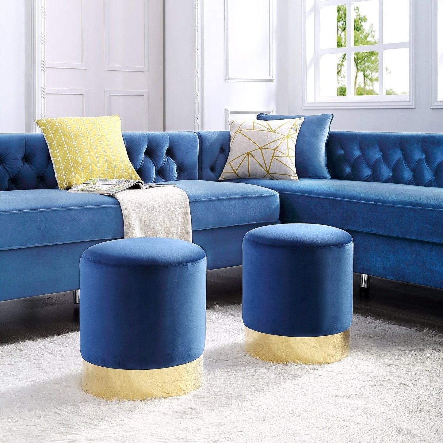 Elsa Velvet Round Ottoman