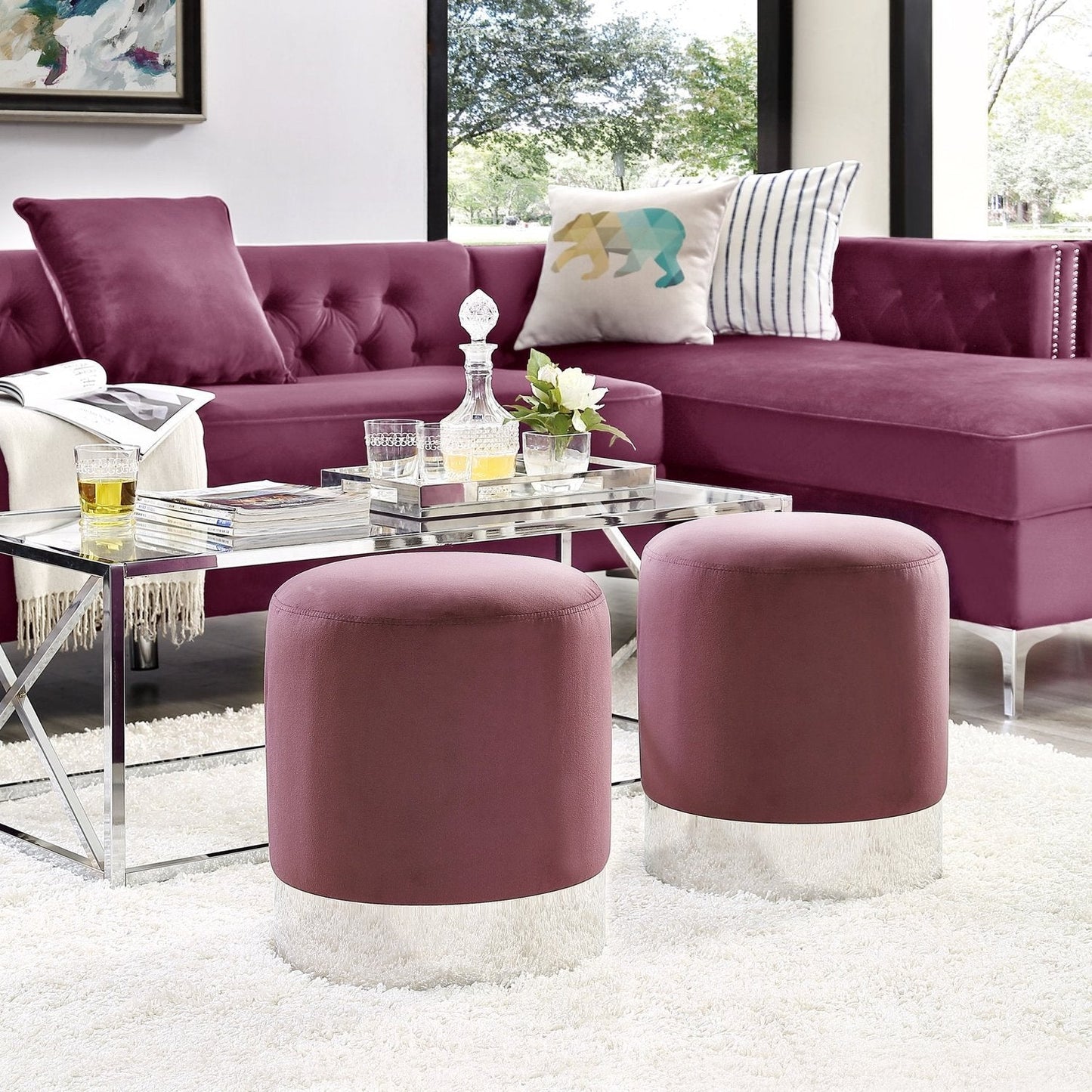 Elsa Velvet Round Ottoman