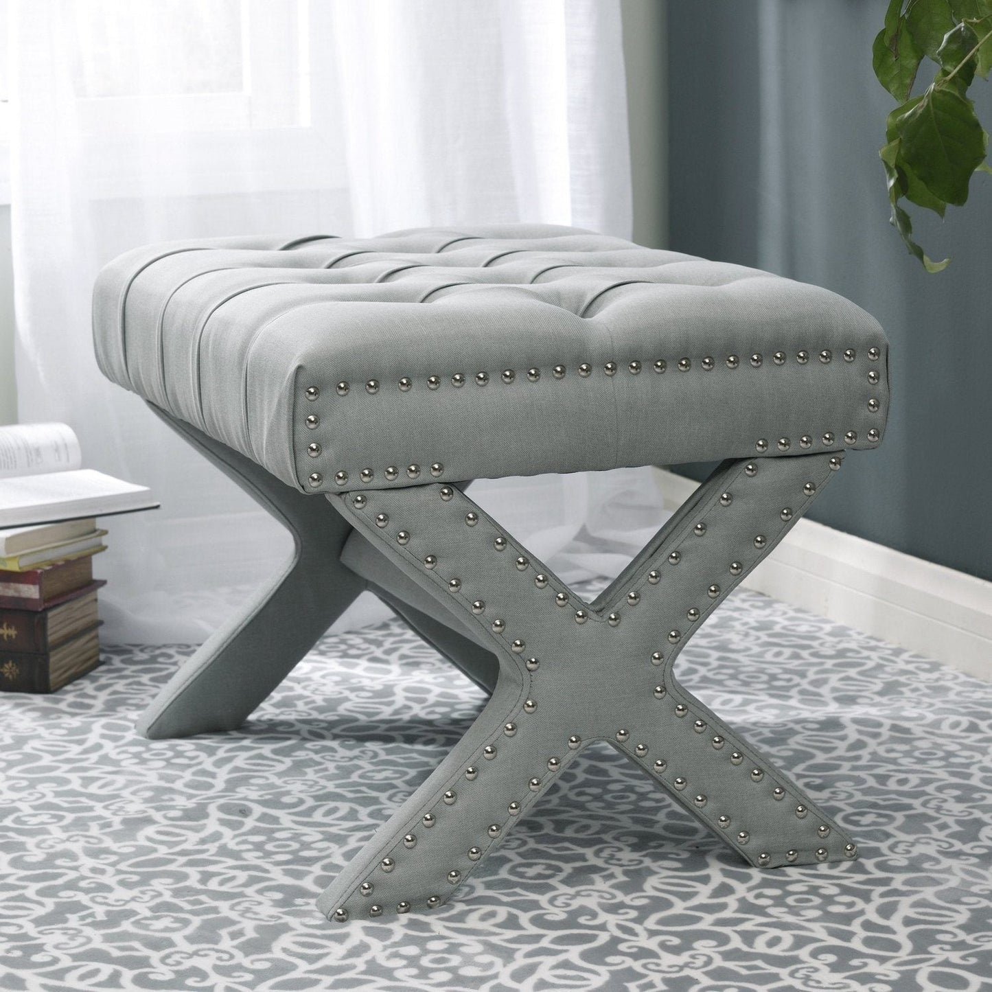 Louis Linen X-Leg Ottoman