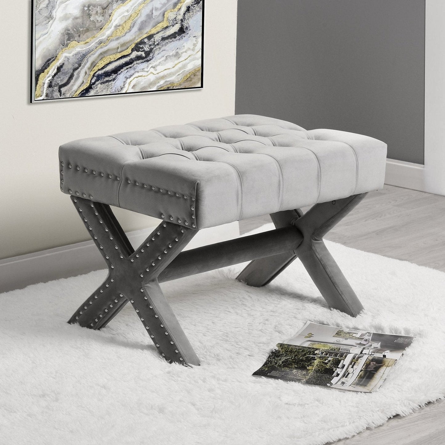 Louis Velvet X-Leg Ottoman