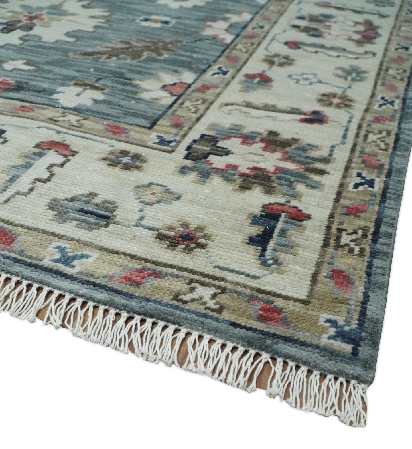 Antique look Gray Silver, Ivory and Beige Hand Knotted Traditional Oushak custom Made Wool Area Rug