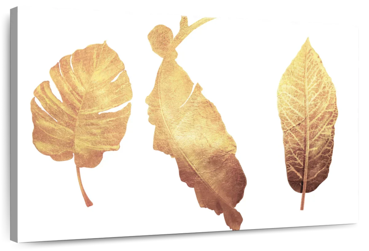 Triple Golden Leaves Wall Art