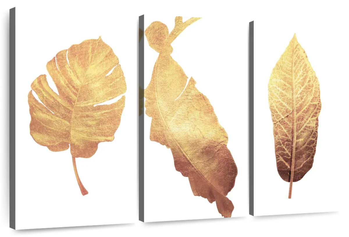 Triple Golden Leaves Wall Art