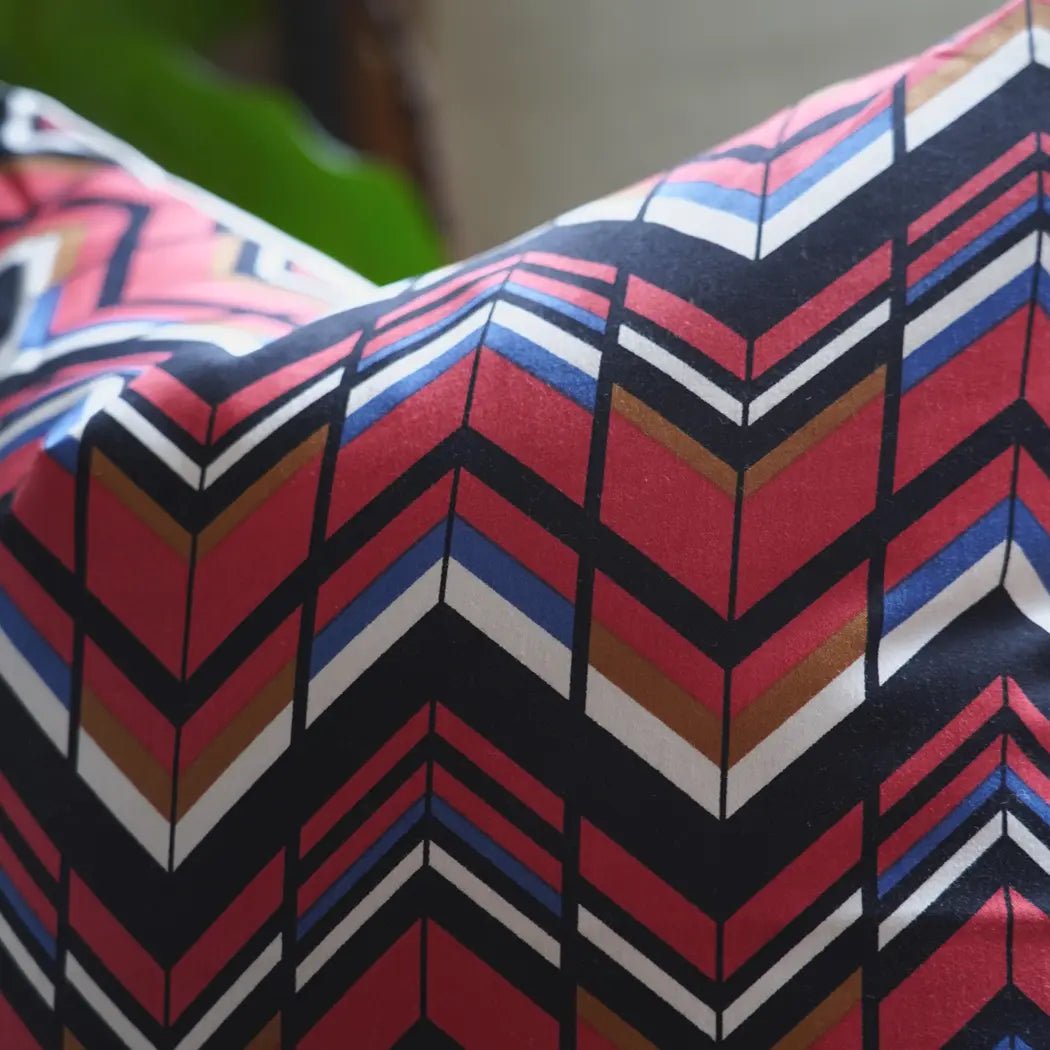 Red White Black & Mustard Modern Chevron Throw Pillow