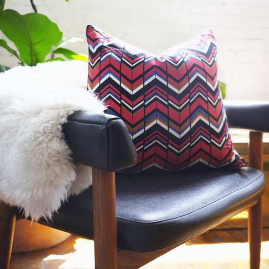 Red White Black & Mustard Modern Chevron Throw Pillow