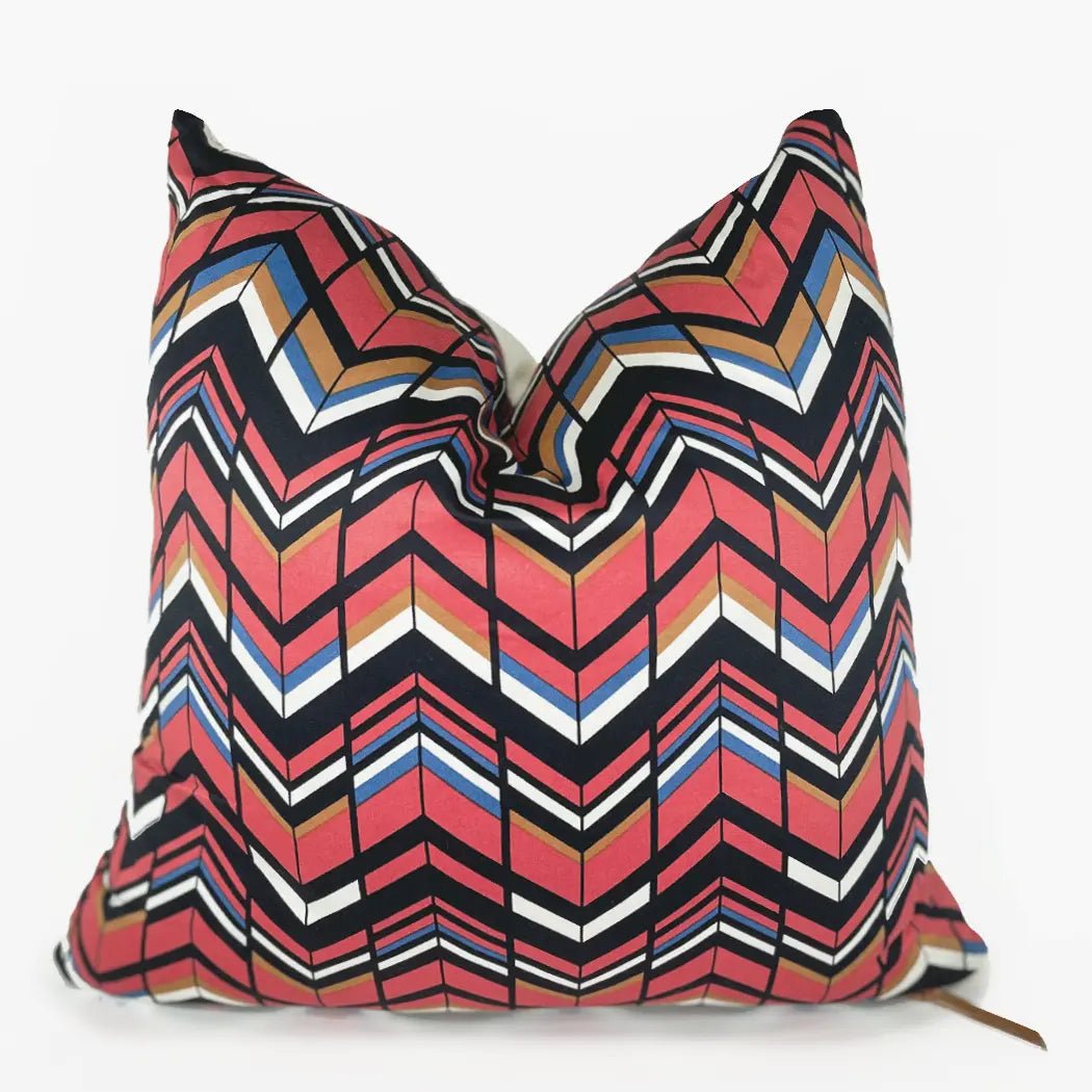 Red White Black & Mustard Modern Chevron Throw Pillow