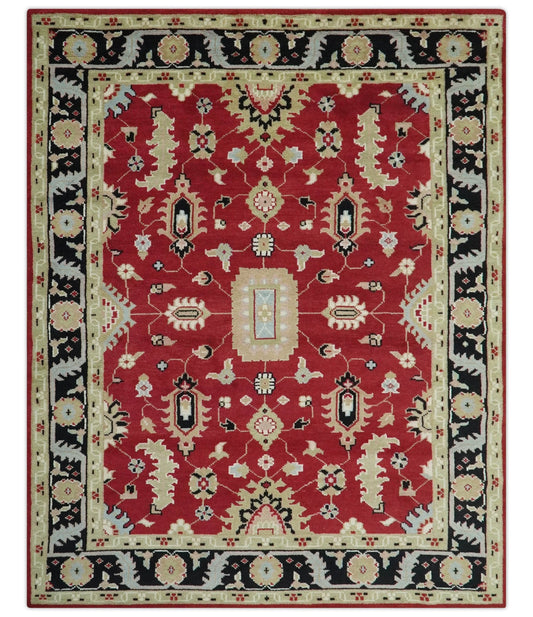Rust, Olive and Black Hand Knotted Traditional Oriental Custom Made Wool Area Rug