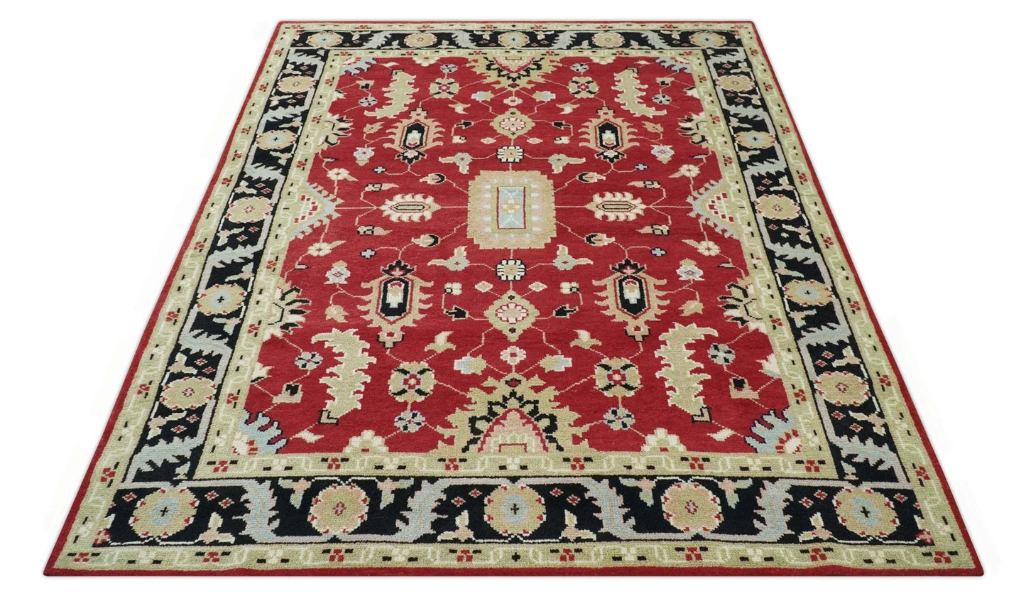 Rust, Olive and Black Hand Knotted Traditional Oriental Custom Made Wool Area Rug