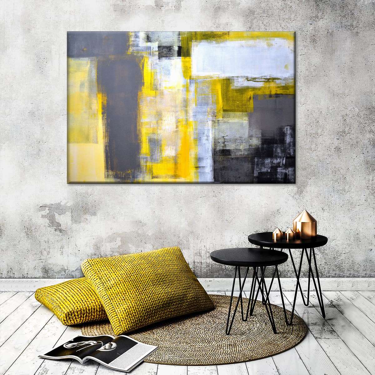 Yellow On Gray Abstract Wall Art