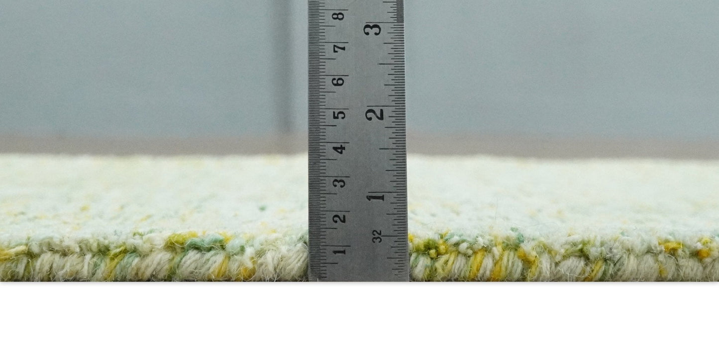 Custom Made Solid Moss Green Ivory and Gold Abstract Hand Tufted Natural Wool Area Rug