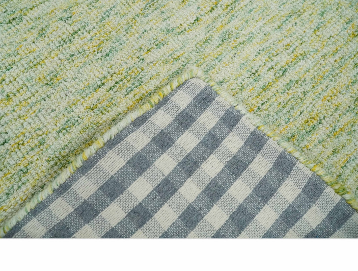 Custom Made Solid Moss Green Ivory and Gold Abstract Hand Tufted Natural Wool Area Rug