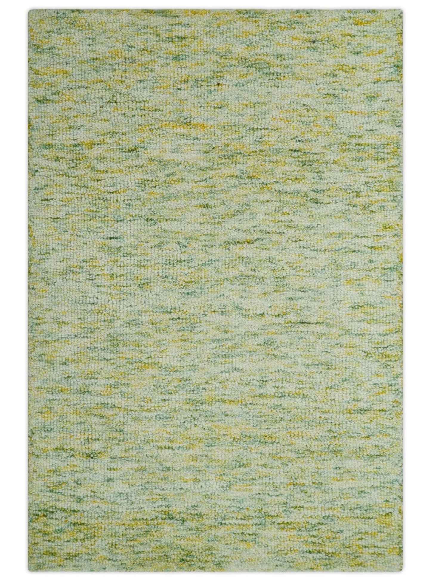 Custom Made Solid Moss Green Ivory and Gold Abstract Hand Tufted Natural Wool Area Rug