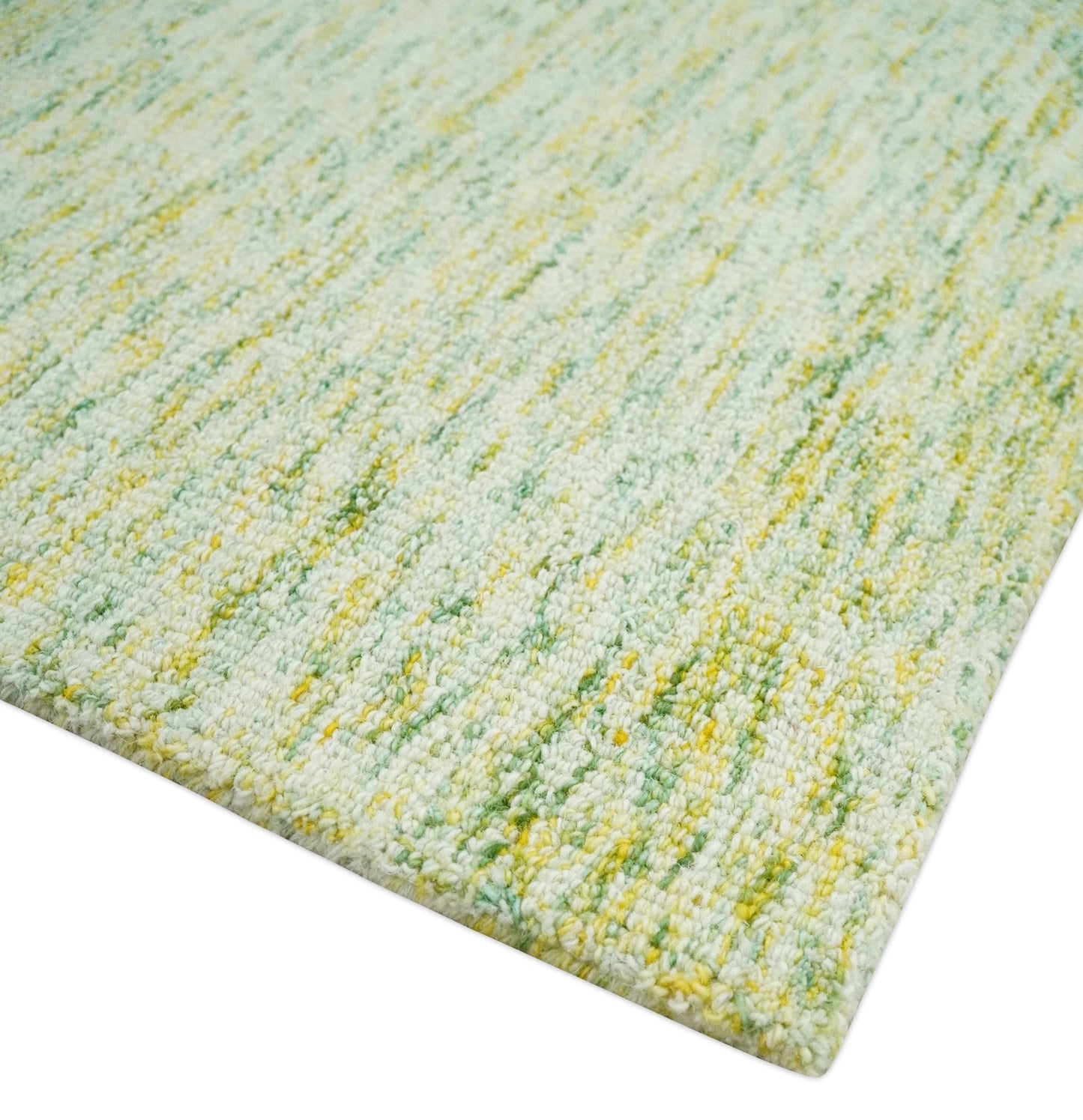 Custom Made Solid Moss Green Ivory and Gold Abstract Hand Tufted Natural Wool Area Rug