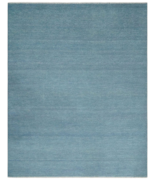 Solid Plane Blue Custom Made Modern Hand knotted wool Area Rug