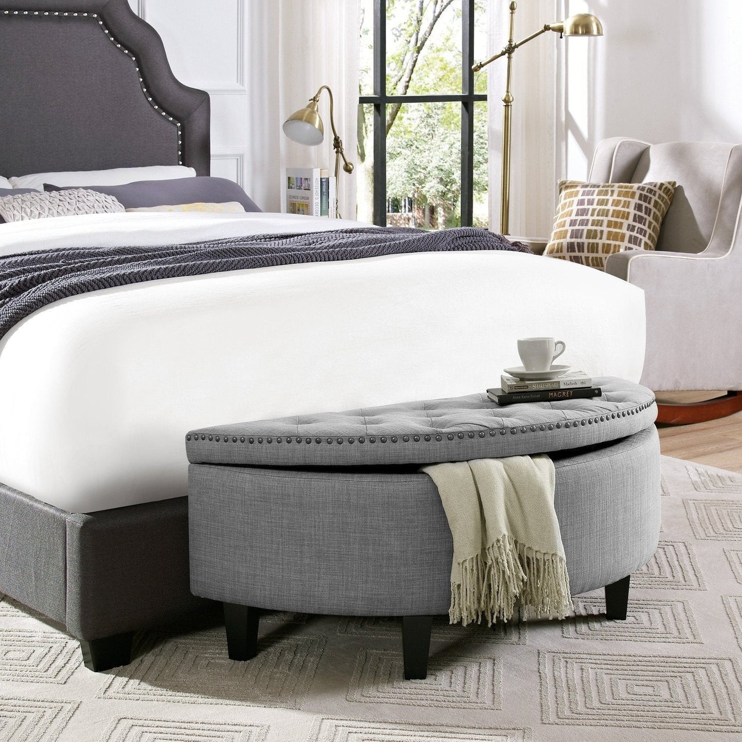 Jolie Half-Moon Linen Storage Ottoman