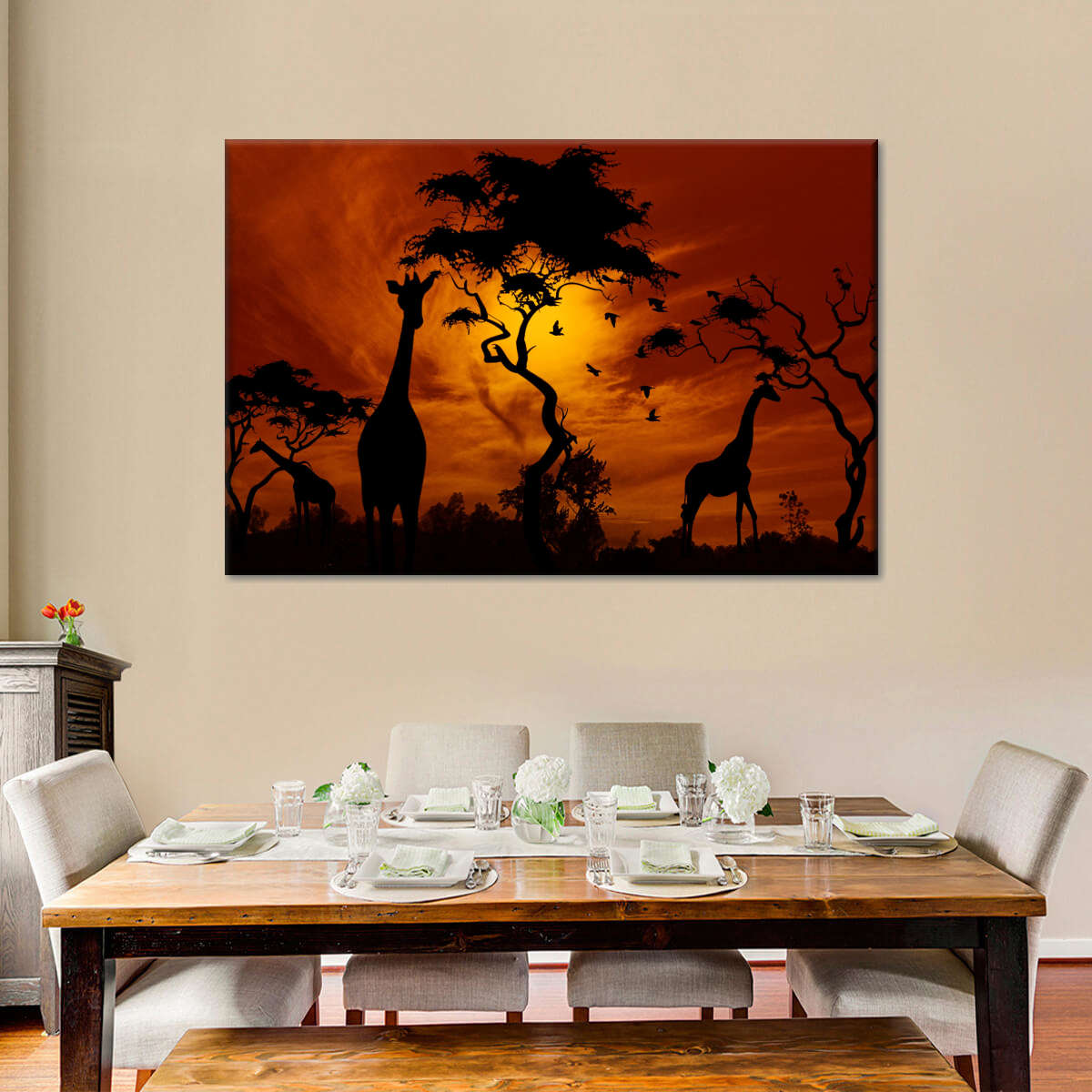 Silhouetted African Giraffes Wall Art