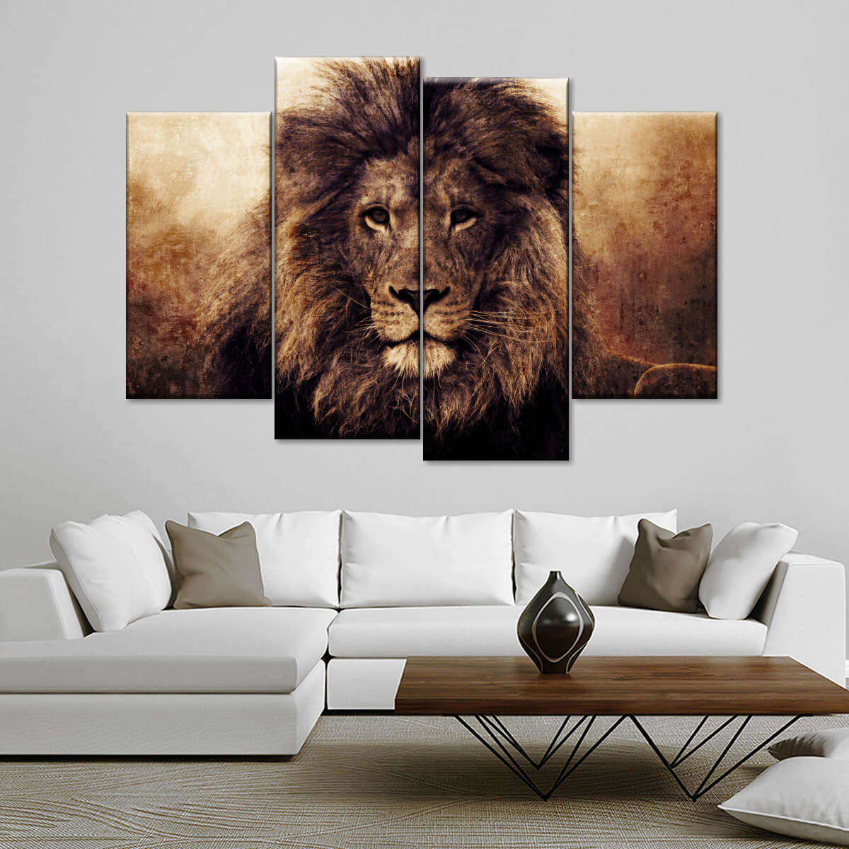 Grunge Lion Head Wall Art