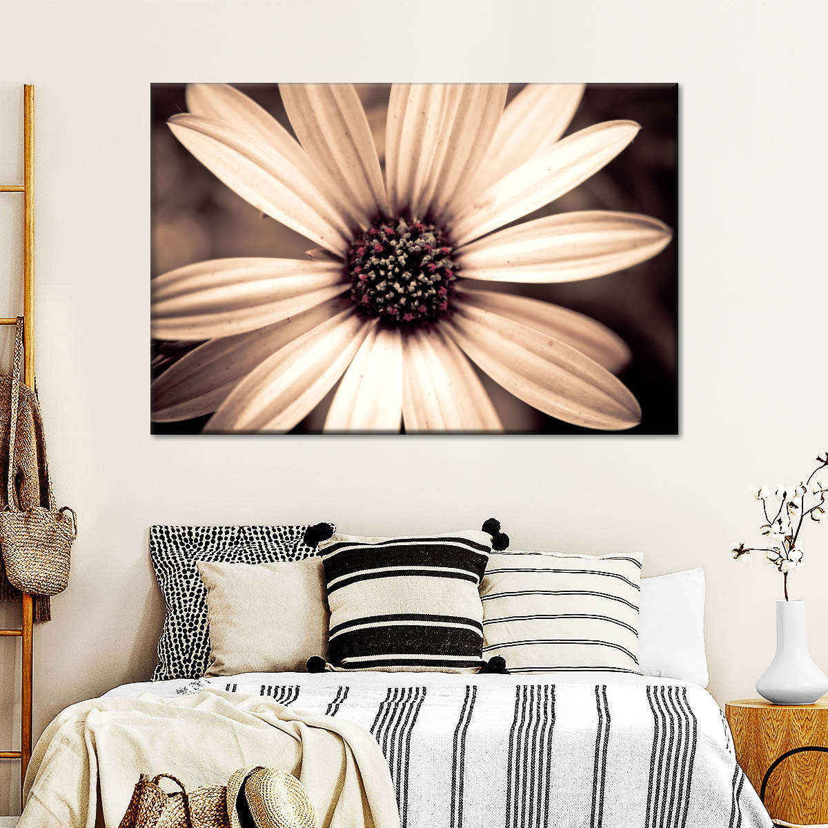 Detailed Sepia Flower Wall Art