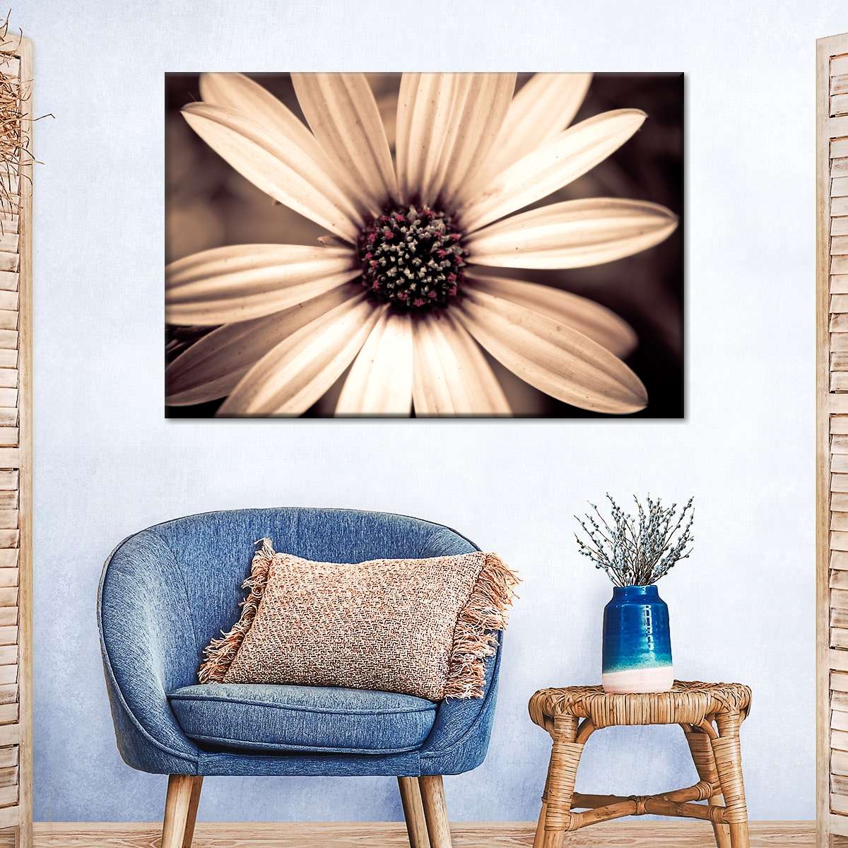 Detailed Sepia Flower Wall Art