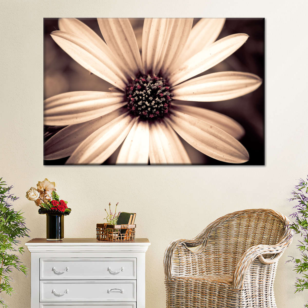 Detailed Sepia Flower Wall Art