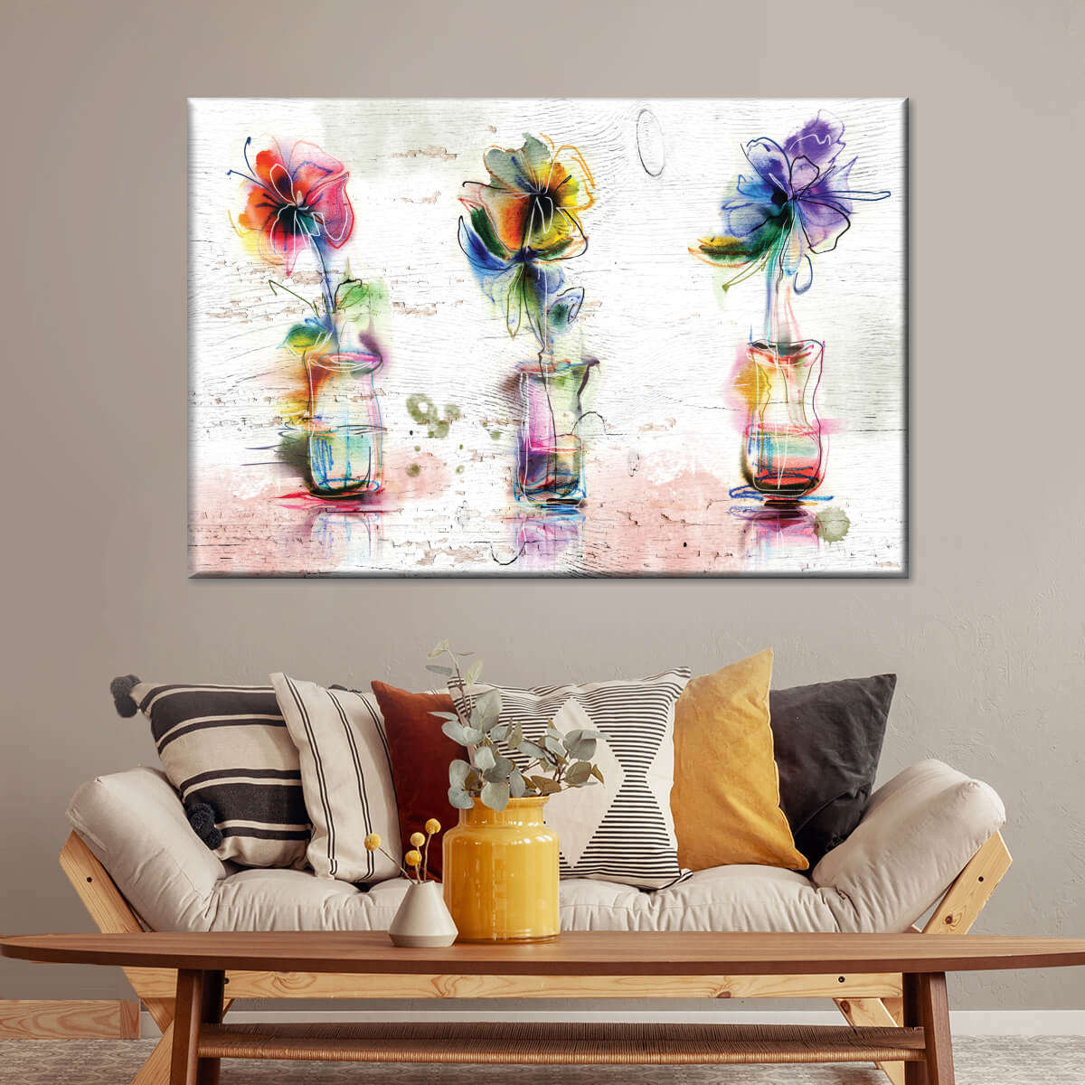 Rustic Colorful Flowers Wall Art