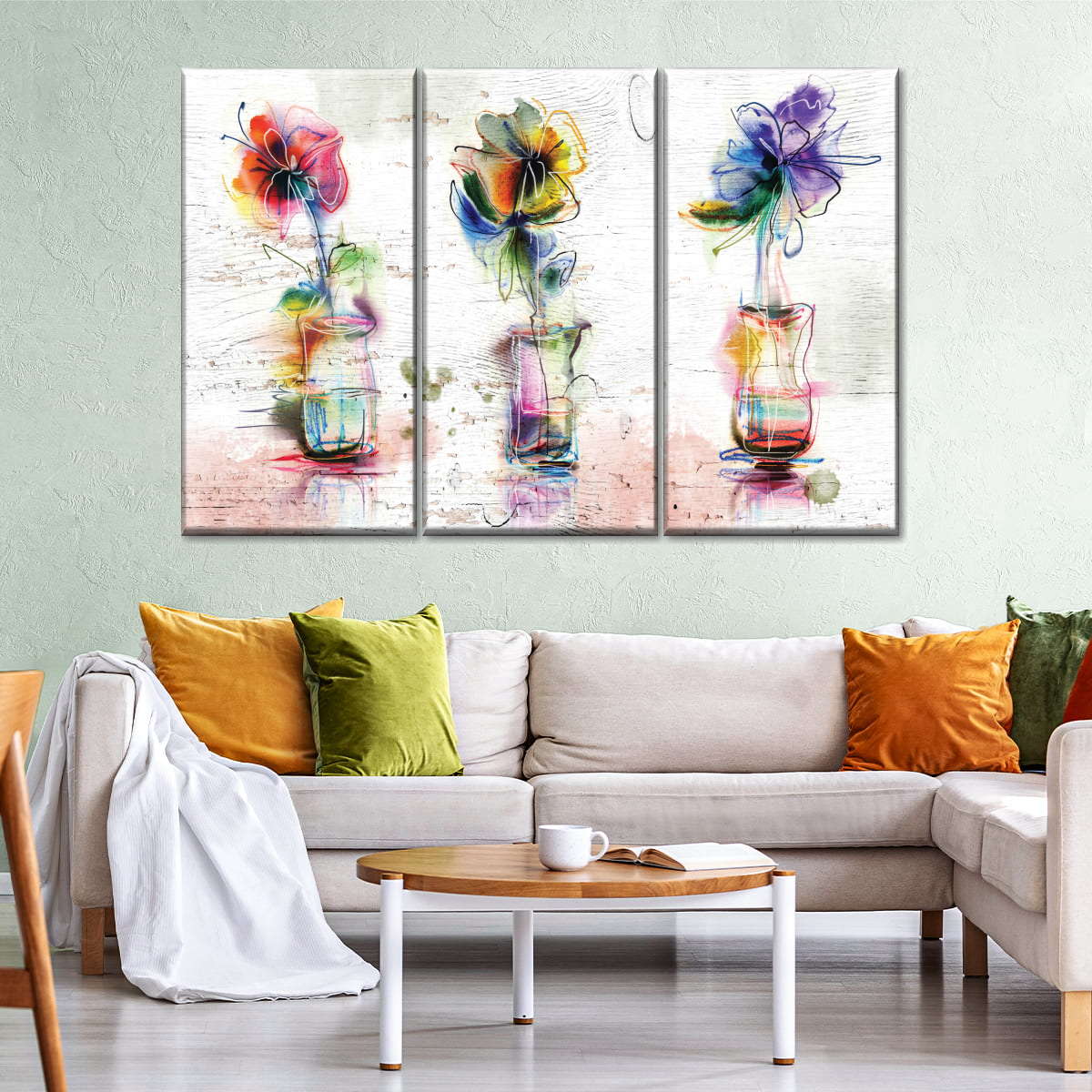 Rustic Colorful Flowers Wall Art