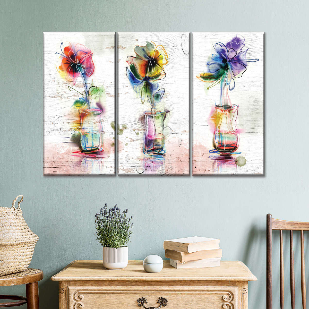Rustic Colorful Flowers Wall Art