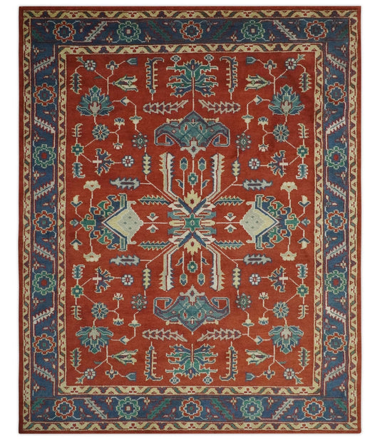 Traditional Floral Red, Blue, Beige and Green Hand Knotted Medallion Custom Made wool Area Rug