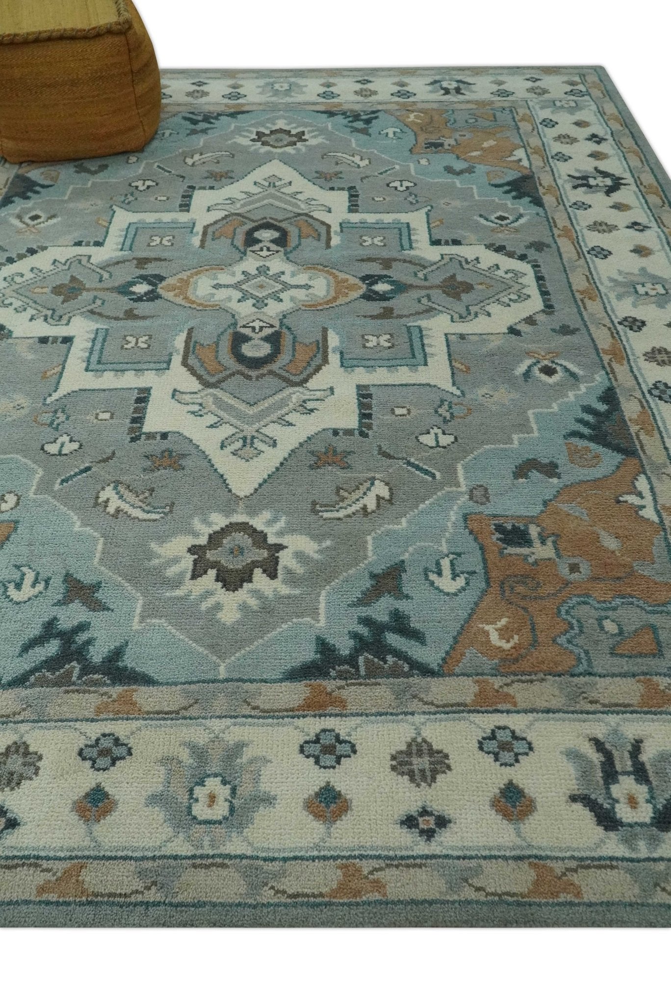 Traditional Heriz Gray and Ivory Floral Hand Knotted Custom Made wool Area Rug