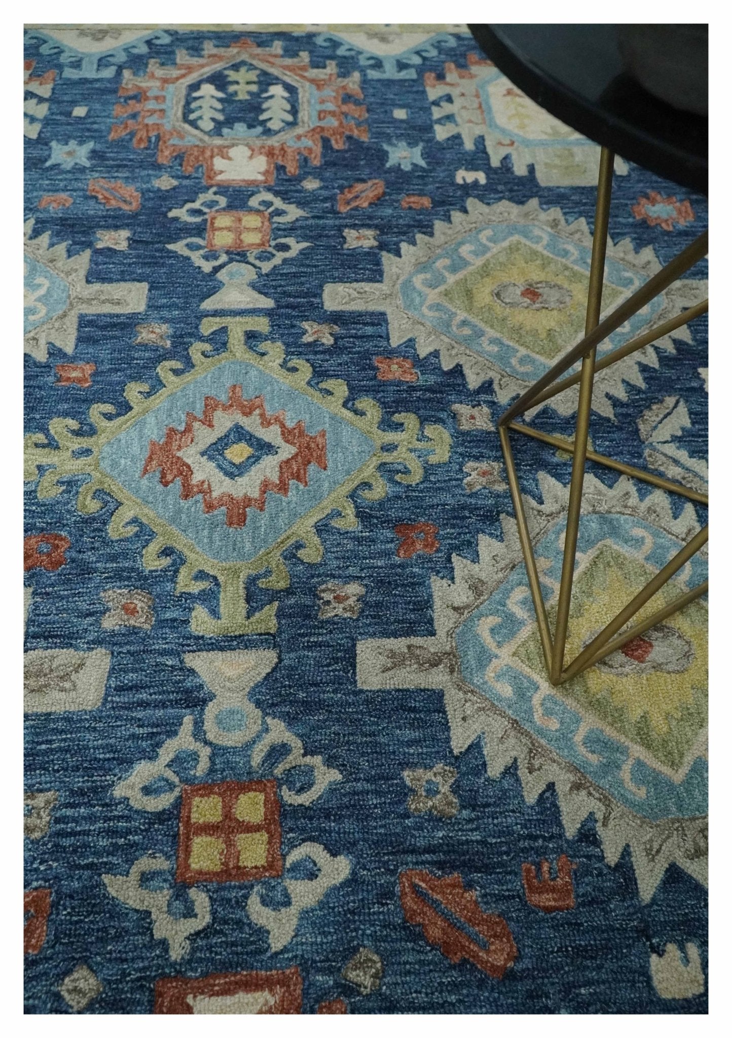 Traditional Large Turkish Design Blue, Brown and Olive Hand Tufted Custom Made wool area Rug