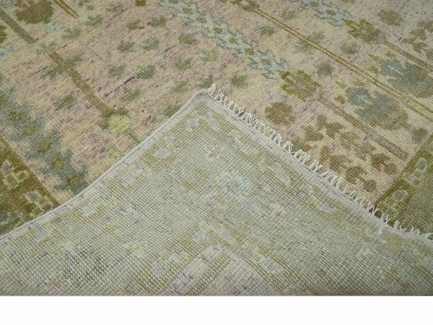 Tree of life Beige, Purple and Olive Hand Knotted Traditional Floral Custom Made wool rug