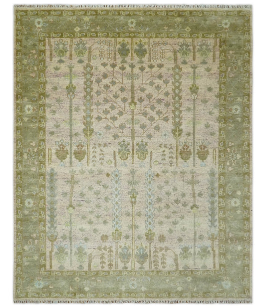Tree of life Beige, Purple and Olive Hand Knotted Traditional Floral Custom Made wool rug