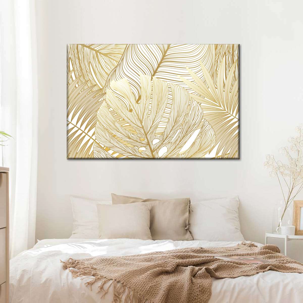 Golden Tropical Leaves Wall Art