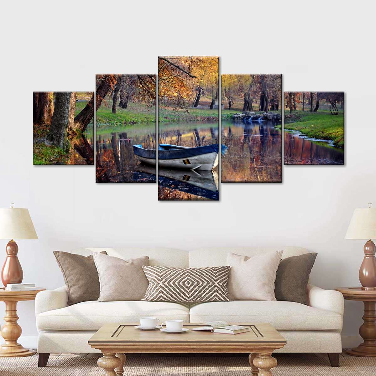 Autumn Lake Boat Wall Art