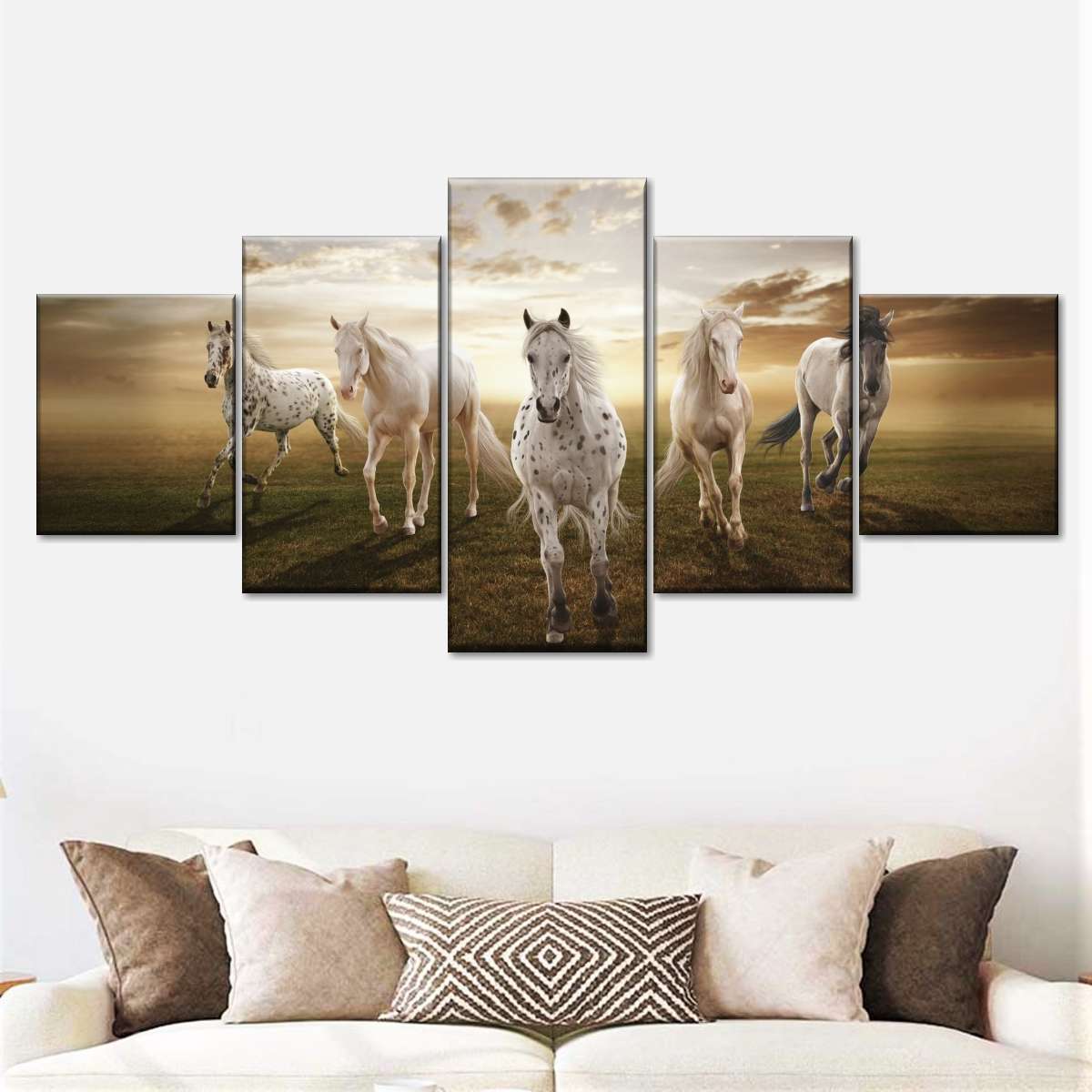 Dramatic White Horses Wall Art