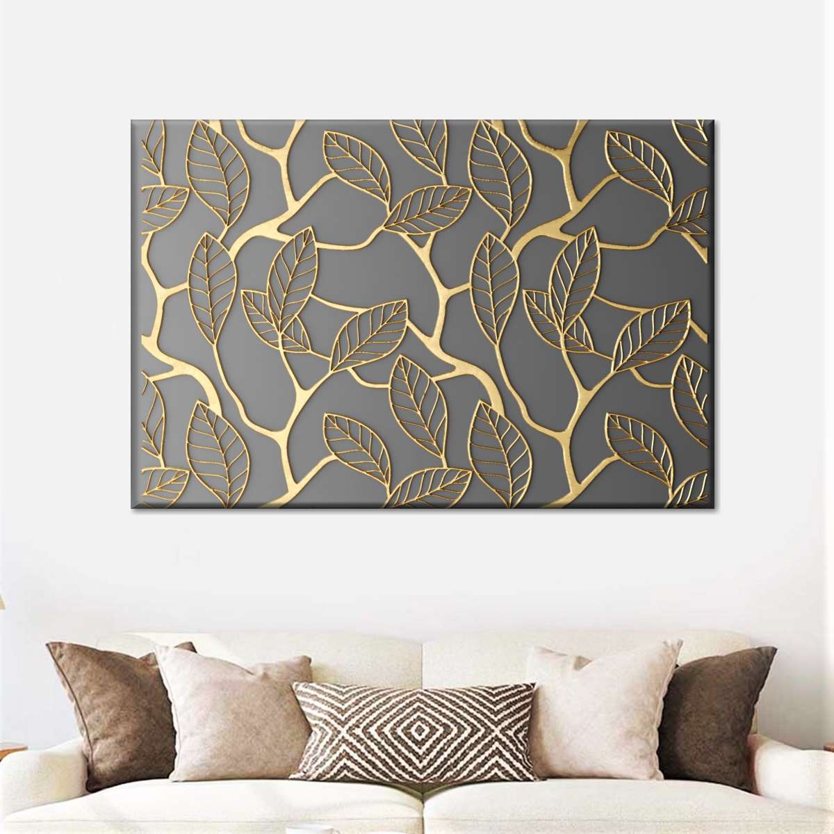 Gold Leaves Lattice Wall Art