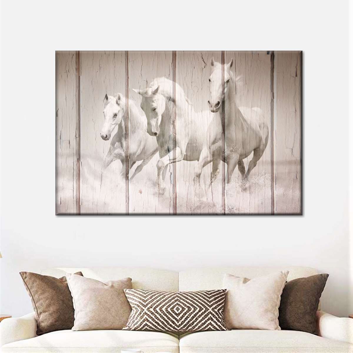 Rustic White Horses Wall Art