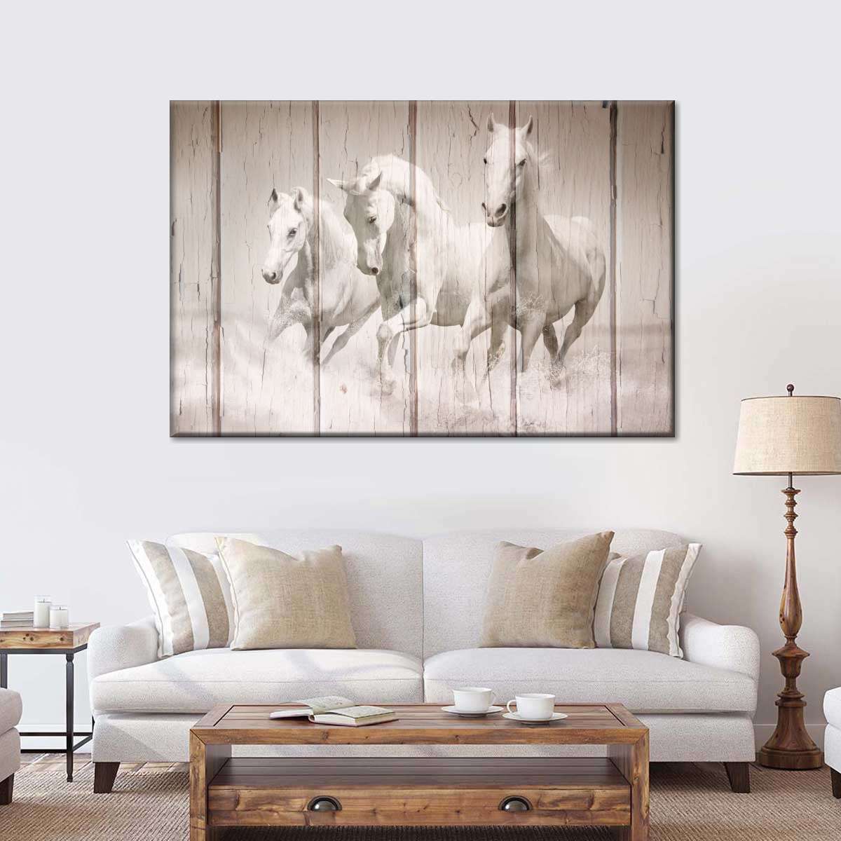 Rustic White Horses Wall Art