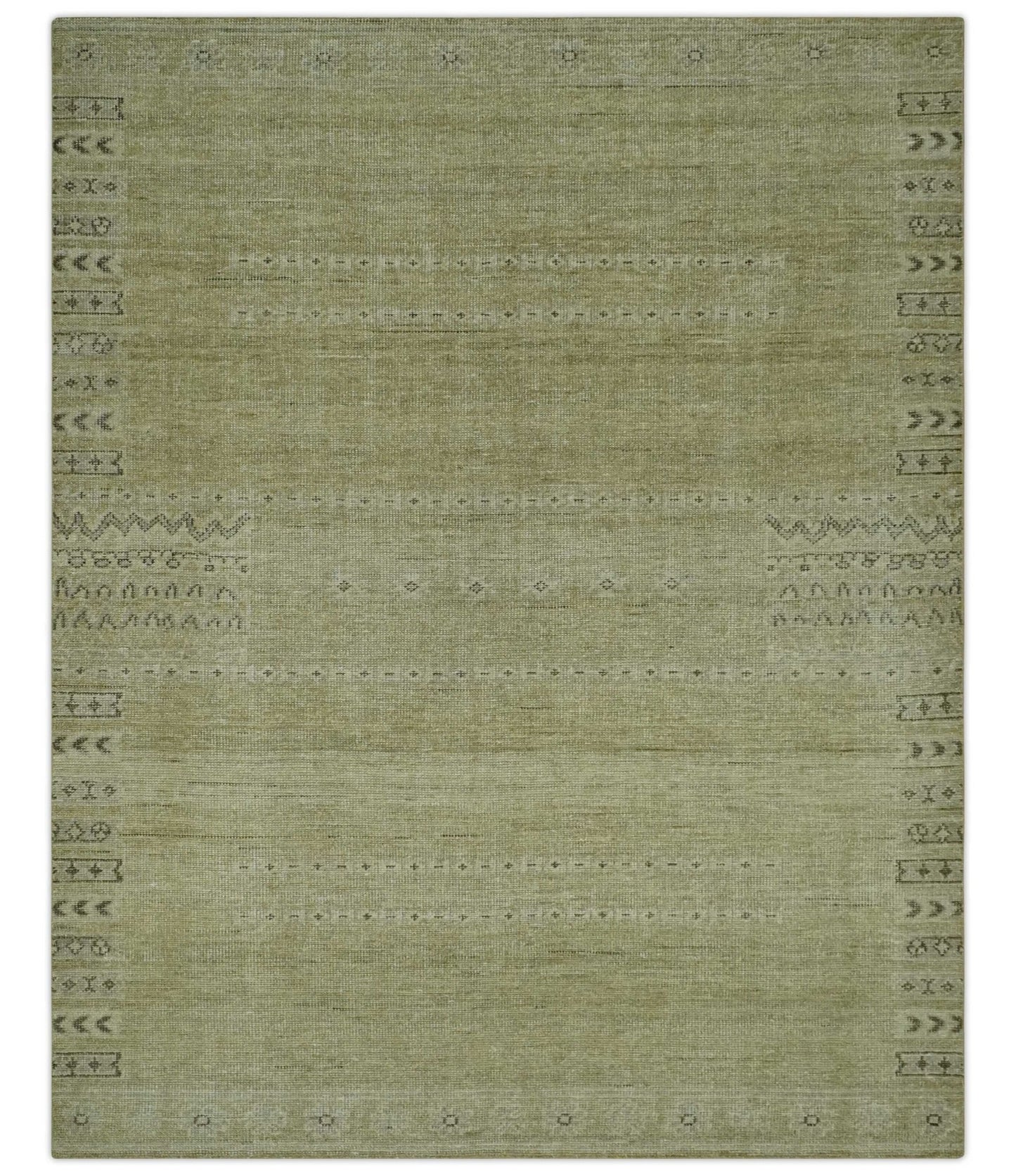 Warm Contemporary Hand Knotted Olive and Brown Design Custom Made Wool area rug