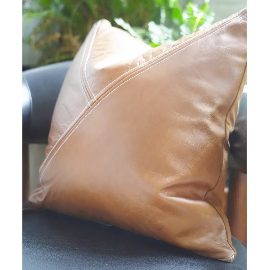 Handcrafted Genuine Leather Accent Pillow | 18" Leather Throw Pillow