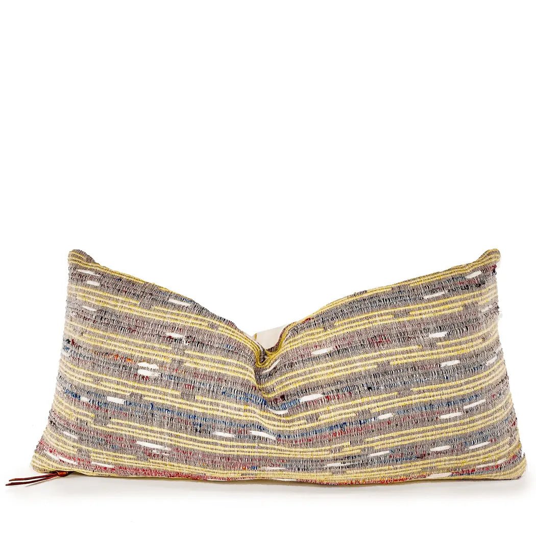 Yellow and Rainbow Striped Lumbar Pillow - Vibrant Accent Pillow