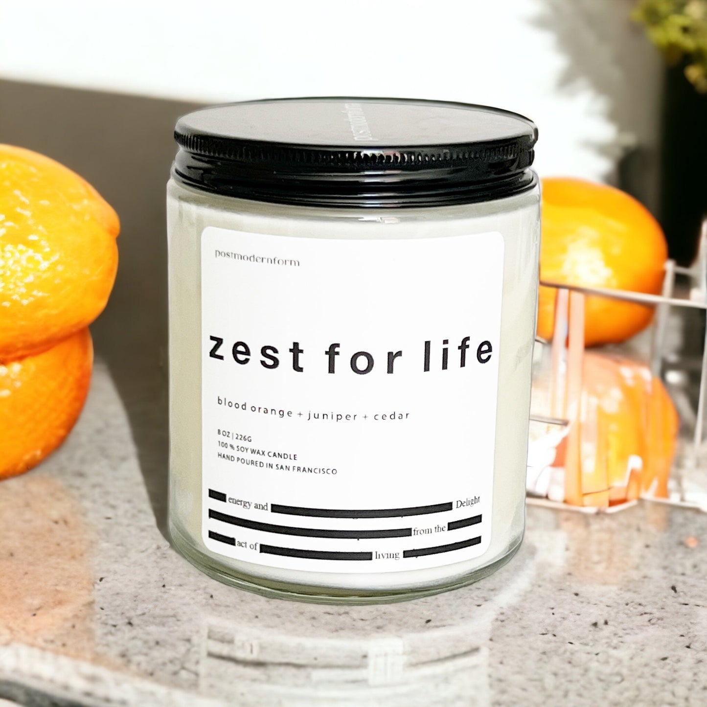 zest for life / blood orange + juniper + cedar candle