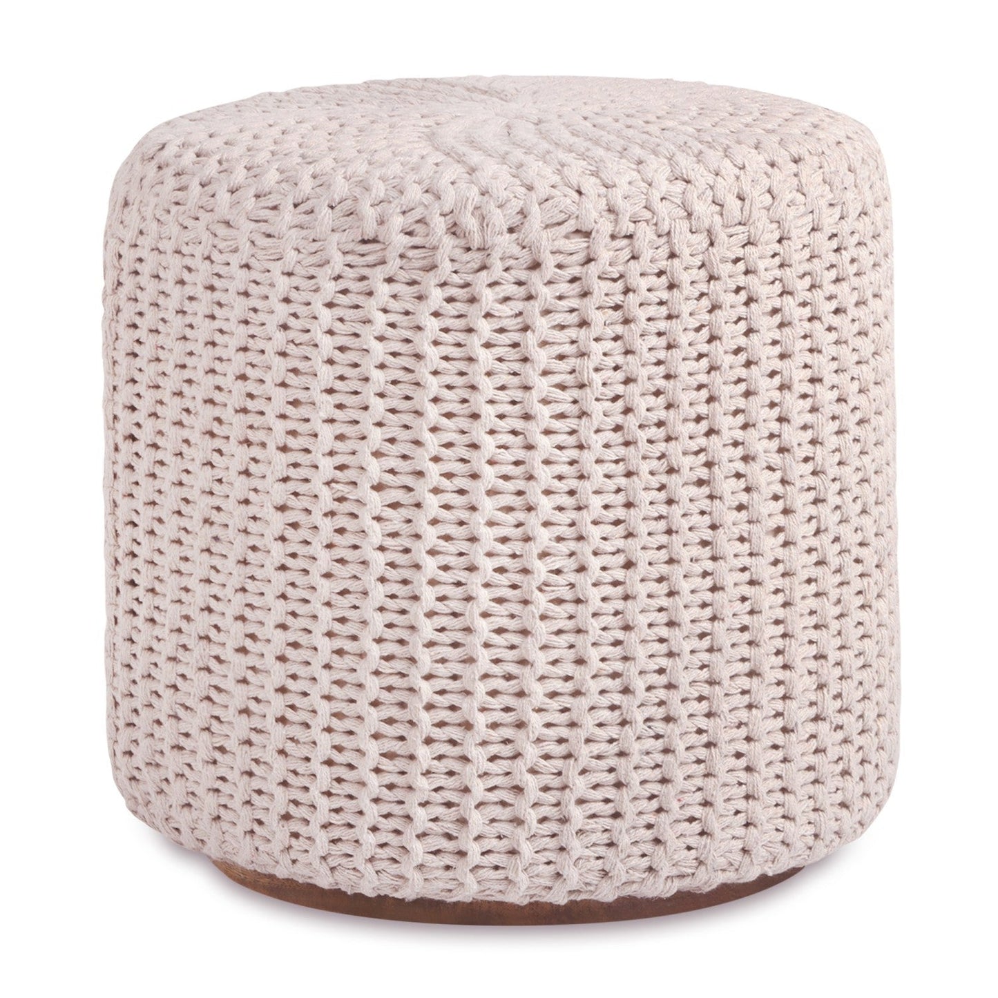 Urijah Hand Knitted, Wooden Tray Pouf