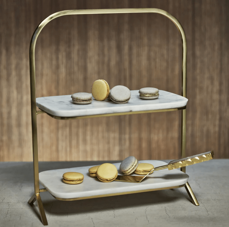 Madeleine Marble Two-Tier Stand - Gold & White Marble